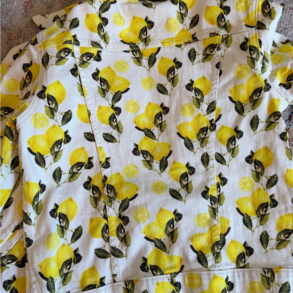 L’Agence Celine Lemon Print Denim Jacket Ivory Made in USA Yellow Size Medium - Picture 6 of 7